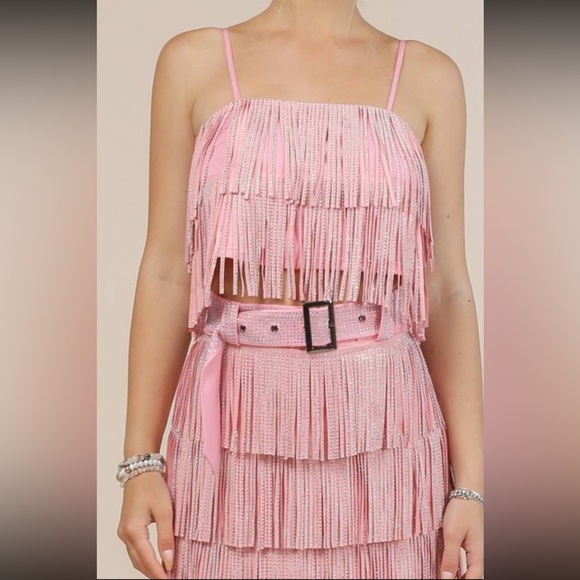 Pink Rhinestone Fringe Set - Picture 2 of 5